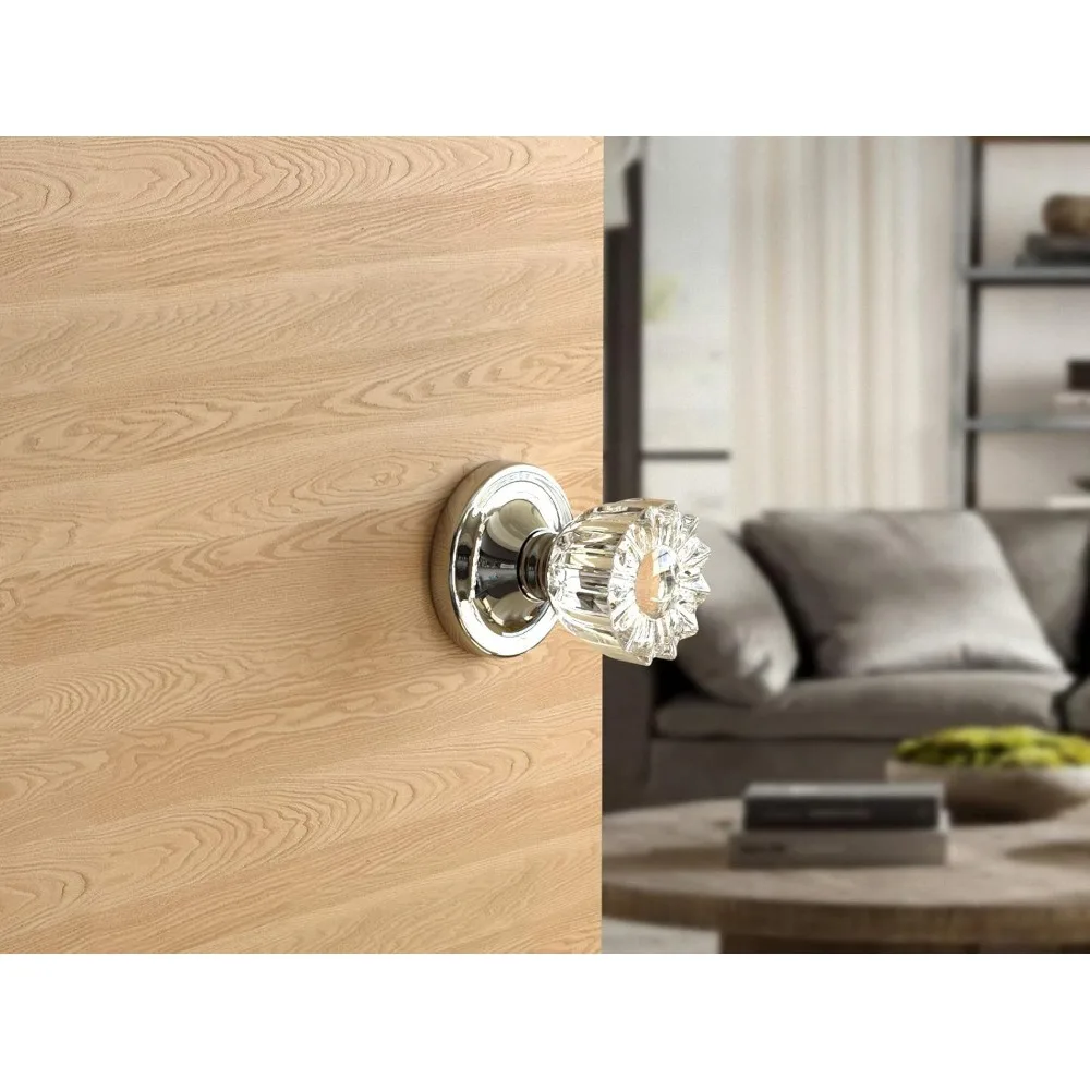 Ensemble de 9 boutons de porte en cristal cannelé vintage, finition chromée, rosace ronde, quincaillerie de style antique