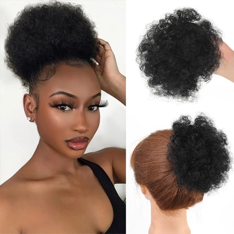 LUPU-coleta sintética Afro Puff con cordón, moño de pelo rizado con Clips en extensiones Updo para mujeres negras