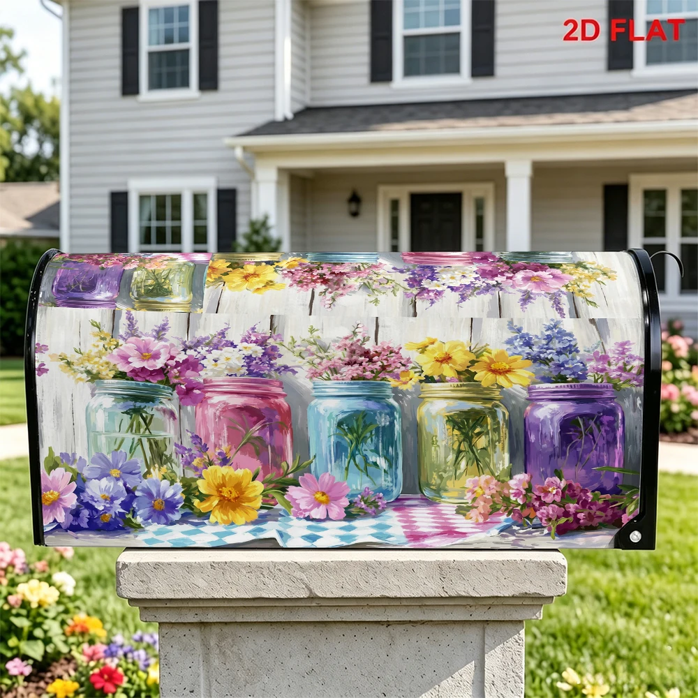 Floral Mason Jar Mailbox Cover, Colorful Flower & Glass Jar Decoration for Mailbox