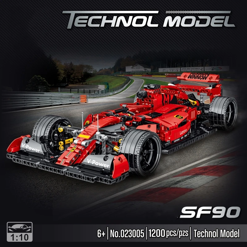 Décoration de bureau 3D créative, 1200 pièces, ensemble de blocs de construction de voiture de course, modèle classique rouge, idée cadeau de noël pour adultes et enfants