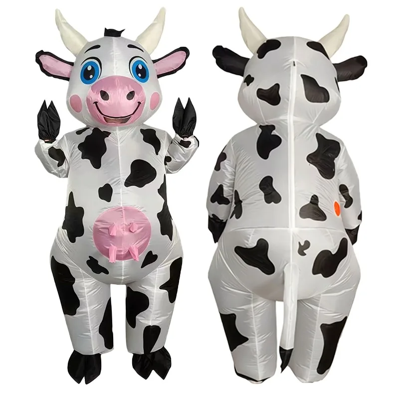 Adult Cow Inflatable Costume Full Body Blow Up Cow Fancy Dress for Halloween Carnival Cosplay Party Animal Role Play Outfit