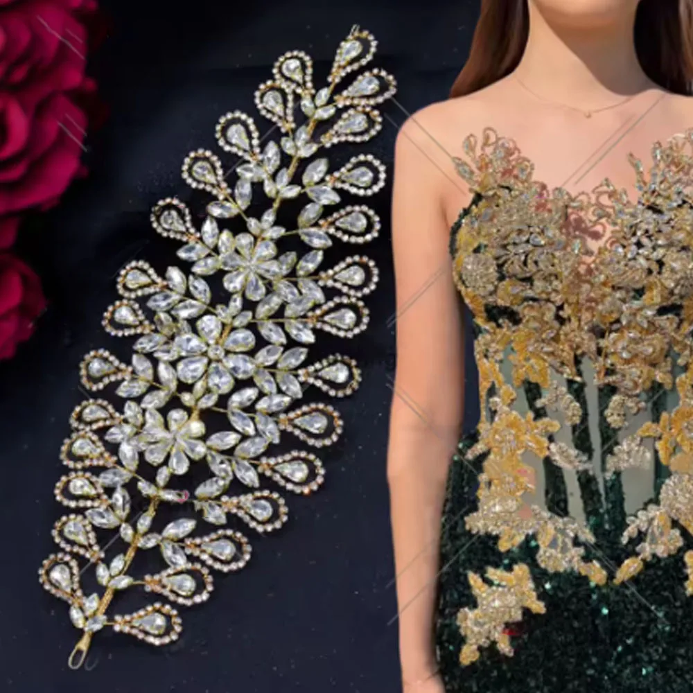 DZ047 Wire Rhinestone Leaf Applique Headband Jewelry Accessories For Prom's Dress Accessories Women Bridal Gown Accessory