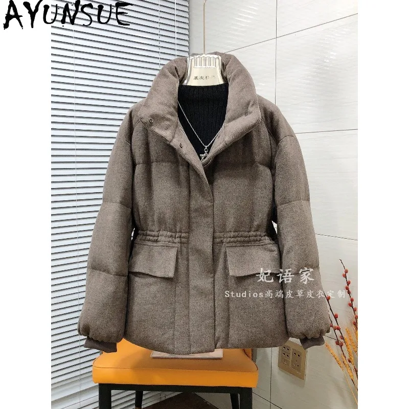 AYUNSUE Women's White Goose Down Jackets Warm Loose Woolen Coat Fashion Commuter Down Jacket Woman Clothes High Quality Casaco