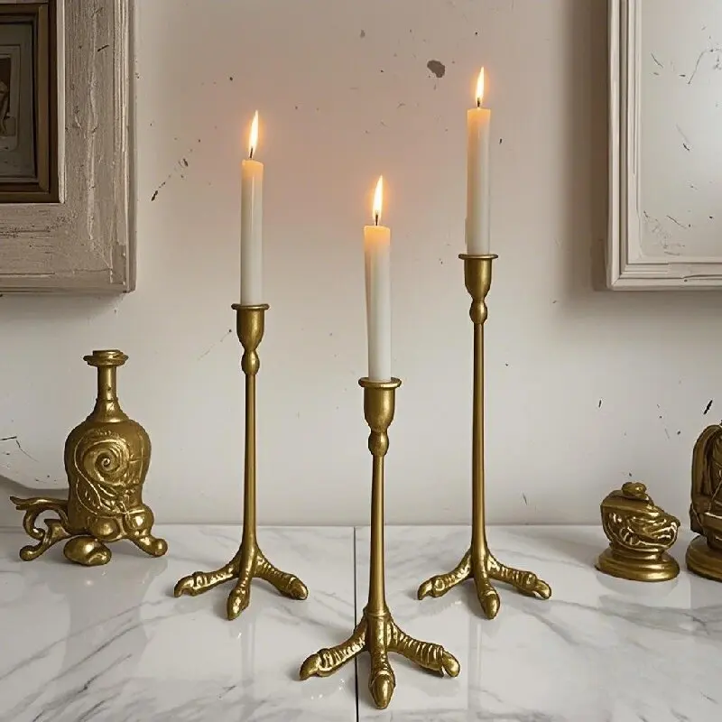 Vintage European Candle Holder, Wrought Iron Table Decor for Dining Room, Photo Shoot Prop Home Ornament