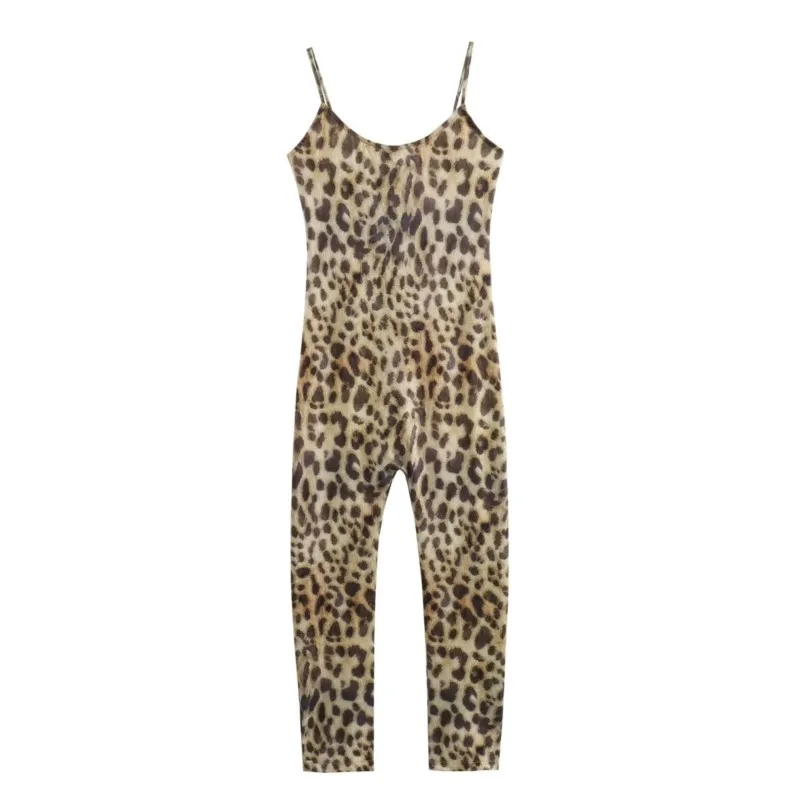 Tute lunghe con stampa leopardata tute estive Ropa De Mujer Ofertas con tute Casual Sexy stile spiaggia senza schienale