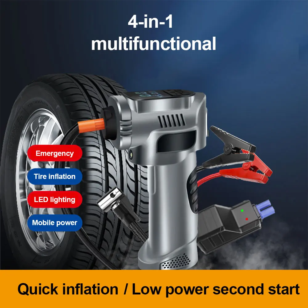 Bomba de ar elétrica sem fio para carro, insuflador de pneus 4 em 1, compressor de ar portátil, compressor de ar com luz de emergência