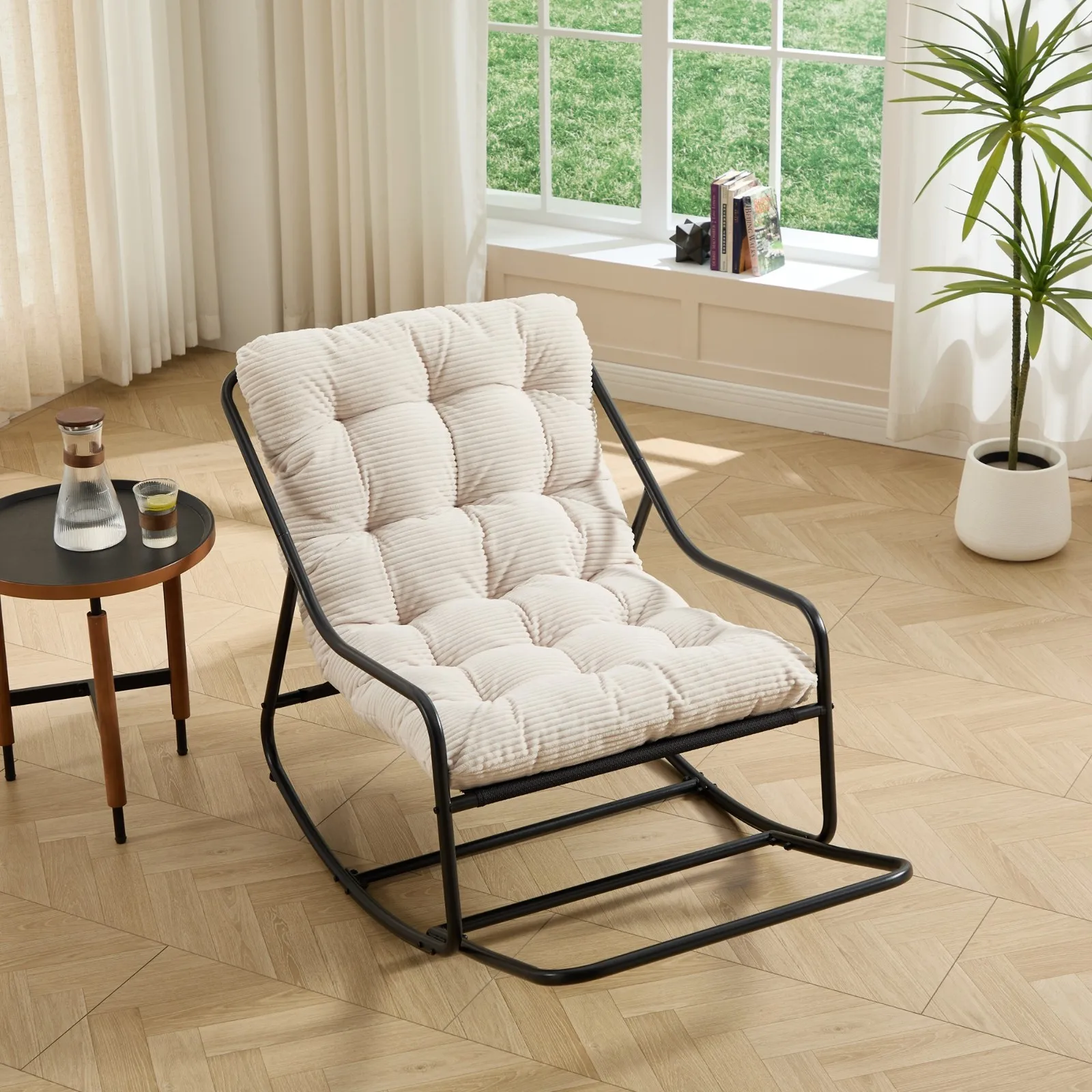 

Rocking Chair with Soft Thick Comfy Cushion for Living Room Bedroom White Chair