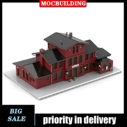 MOC City Architecture Red Branch Line Train Station Model Building Block Large Set Street View Basement Collection Toy Gifts