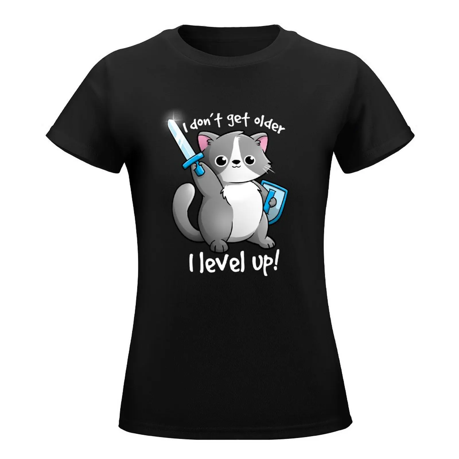 Level up cat T-Shirt animal print shirt for girls hippie clothes anime clothes t shirts for Women loose fit