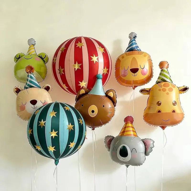 Balões de Folha de Animais de Desenho Animado de Circo: Urso, Coala, Leão, Macaco, Gato para Decoração de Festa de Aniversário Infantil, Cenário e Adereços para Fotos