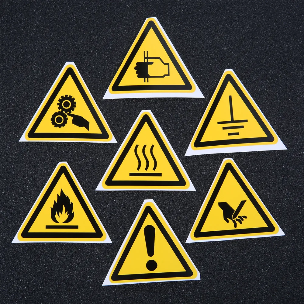 5Pcs 25mm/50mm Triangle Warning Sign Sticker Security Logo Stay Safe Label Water&Oil-Proof Tag Cogs Electricity Beware Hurting