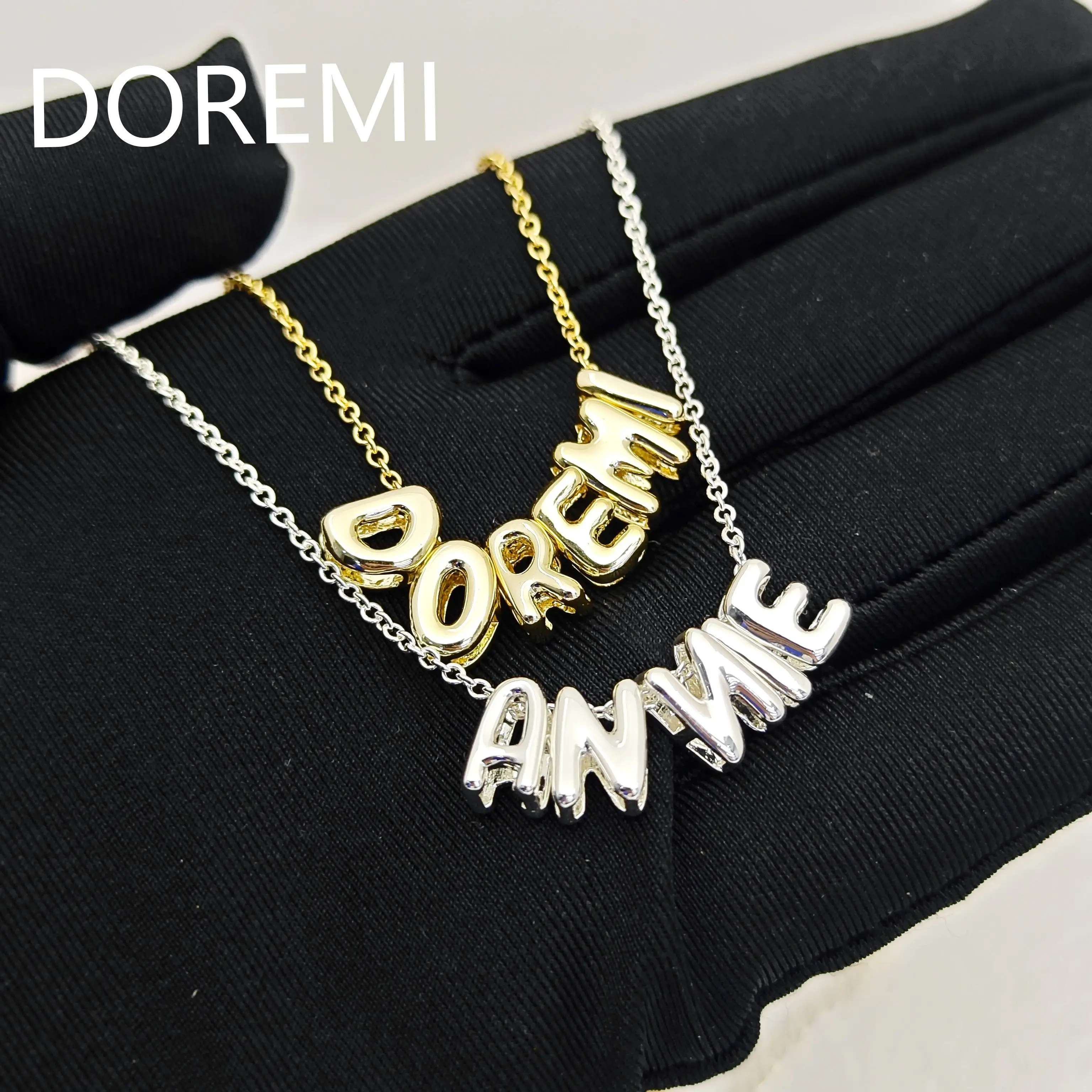 lateefah 3D Initial Slide Name Custom Necklace Fat Foam Letter Personalized Gift Jewelry Gilded
