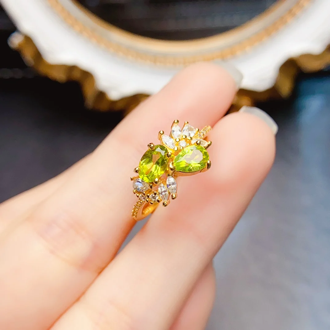 FS 4*6mm Natural Olivine S925 Sterling Silver Ring for Women Fine Fashion Charm Weddings Jewelry With Certificate MeiBaPJ New