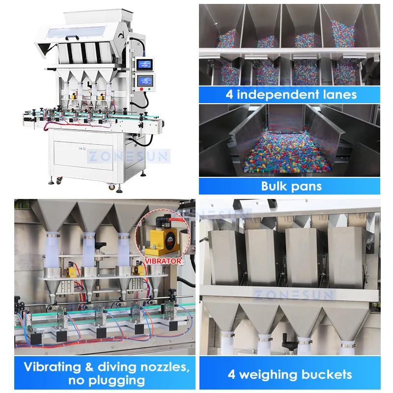 ZONESUN Automatic Granule Packaging Machine Particle Bottling Production Line Grain Solid Bottle Filling Capping ZS-FAL180Z9