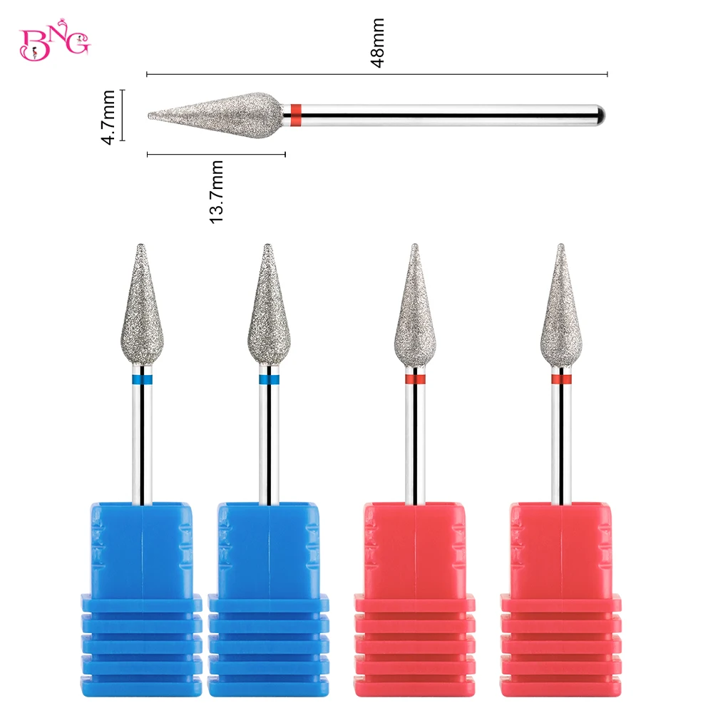BNG 2pcs Diamond Cuticle Clean Nail Drill Bits Set Professional Safety Rotary Under Nail Cleaner Russian Manicure Nail Bits
