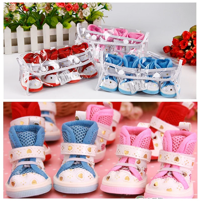 Shining Love Shoes For Dogs Of Small Breeds Summer Breathable Fashion Puppies Non-slip Pet Cats Boots Accessories 4PCS/lot