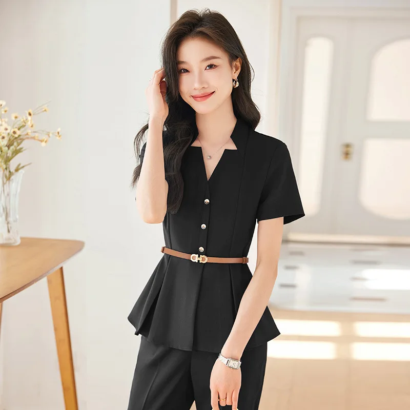 Short Sleeve Suit Suit Women's Summer High-End Business Temperament Jewelry Store Gold Shop Tooling Beautician Technician Overal