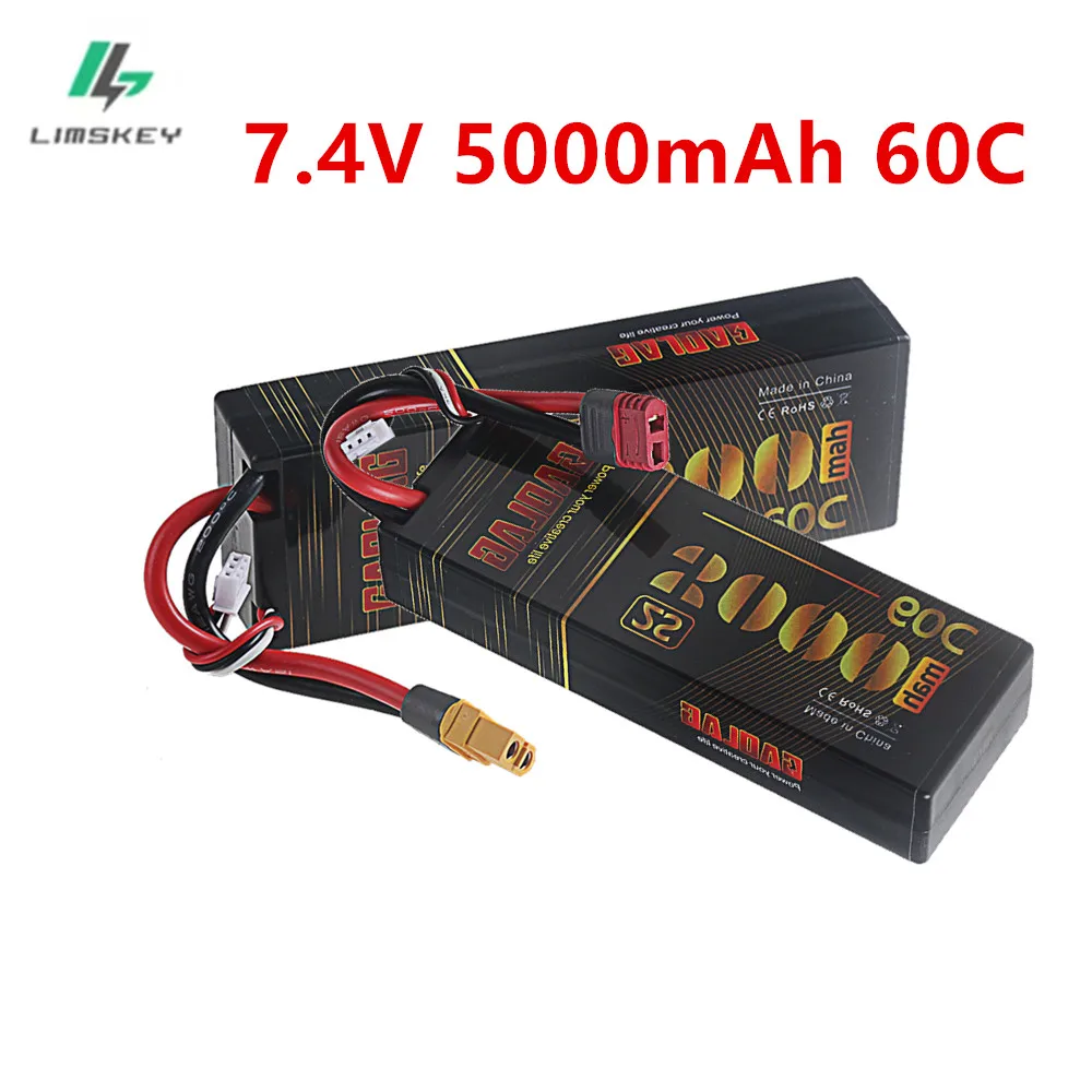 2S 7.4V Lipo Battery 5000mAh 60C Hardcase with T XT60 Plug for RC Car 1/10 Boats FPV Drones RC Models Parts-Premium Series