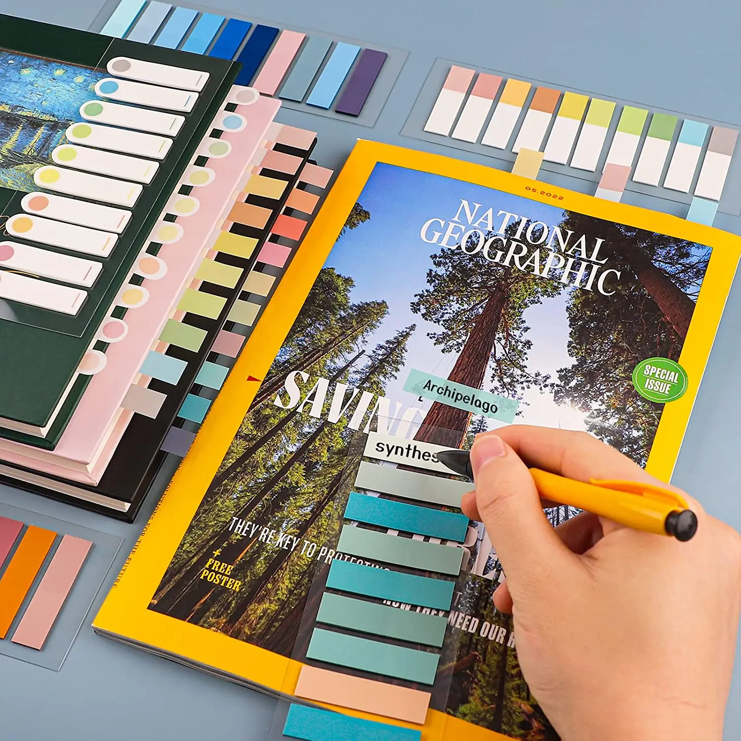 200 シートモランディ透明蛍光インデックスタブ PET 矢印フラグ付箋ページマーカープランナーステッカーオフィス学校