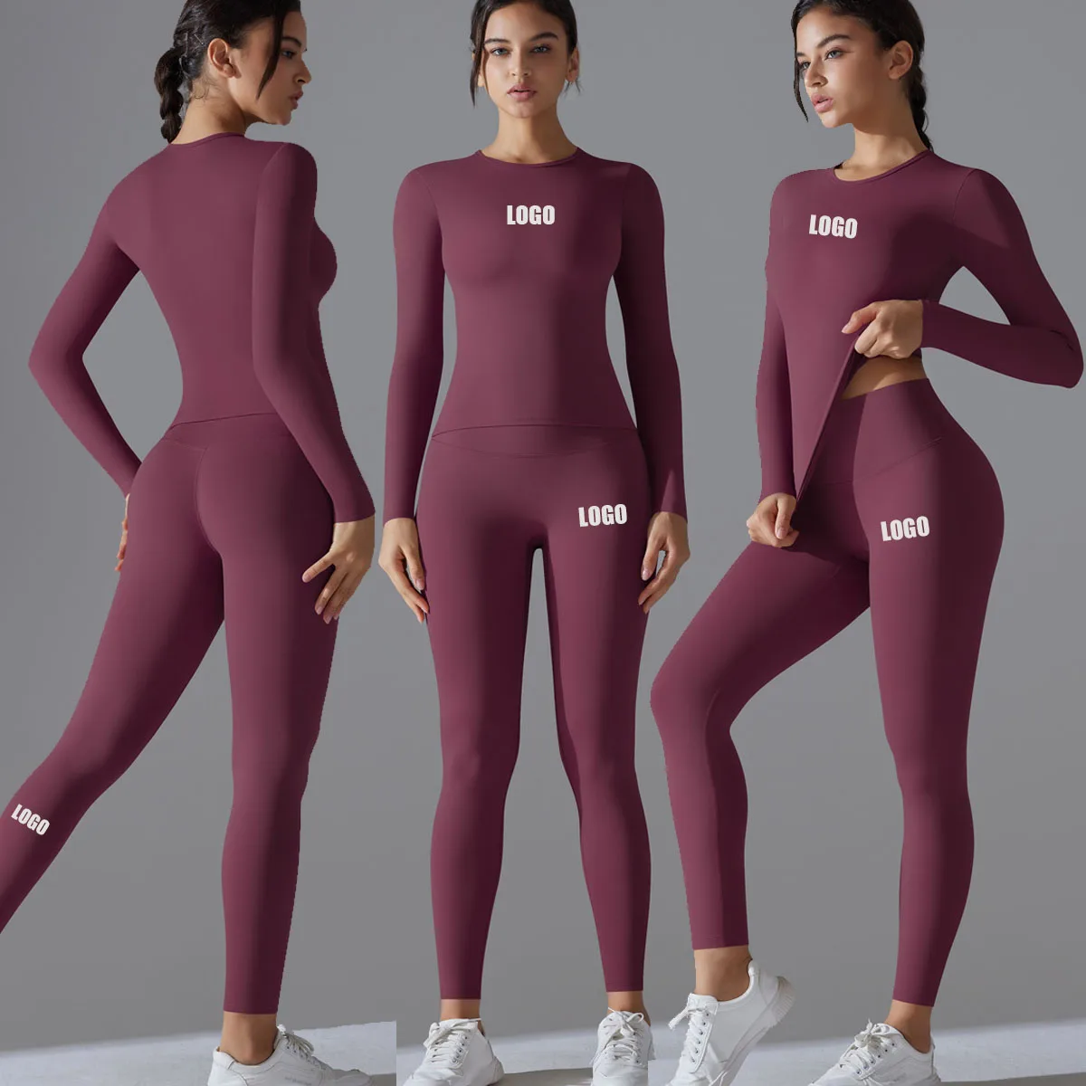 

Новый женский облегающий комплект с высокой талией и логотипом по индивидуальному заказу, тренировочная одежда для йоги, комплект из двух предметов для бега и фитнеса