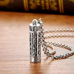 High Quality 925 silver necklace Six-character mantra can open the Gawu box Men's Pendant Vintage Charm Banquet Jewelry