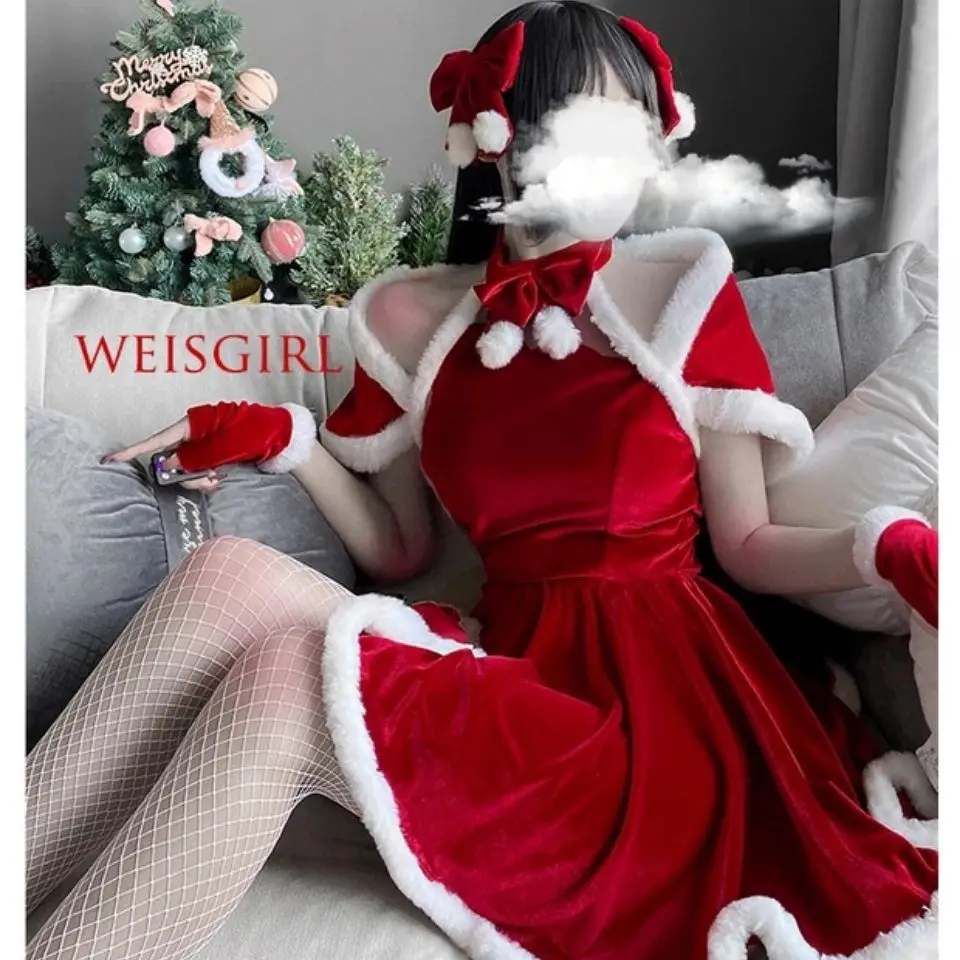 Girls Sexy Halloween Costume Cos Christmas Uniform Temptation Costume Sexy Cute Christmas Dress Girl Merry Dress Red Hot Dress