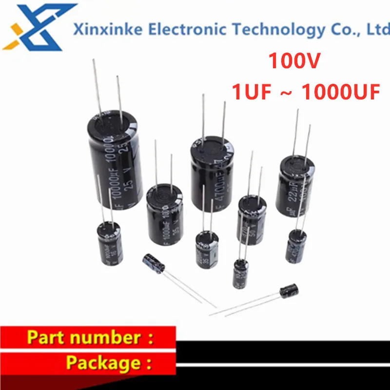

20~100PCS 100V 1UF ~ 1000UF DIP Aluminum Electrolytic Capacitor 1/2.2/3.3/ 4.7/10/ 22/33/47/68/100/1000UF