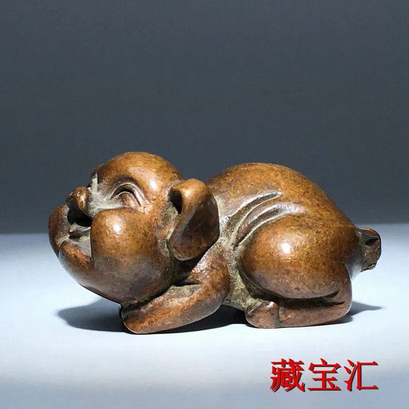 Antique Old Copper Solid Lucky Fortune Pig Ornament Twelve Zodiac Pig Hand Piece Tea Pet Old Collection Collectible