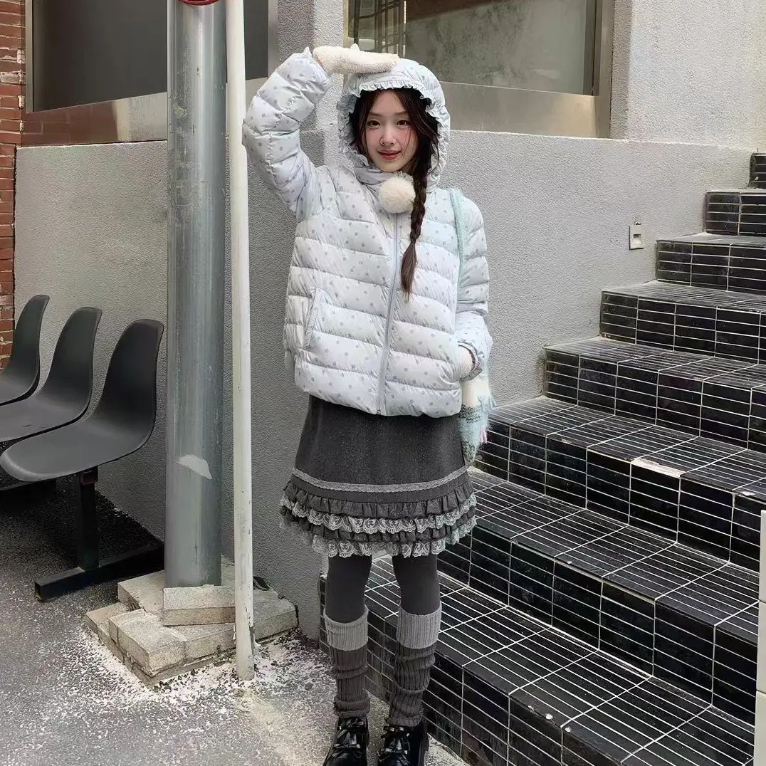 2000s Korean Fashion Sweet Polka Dot Coats Y2k Kawaii Japanese Style Hoodies Cardigan Harajuku Vintage Casual Parkas Coats Chic