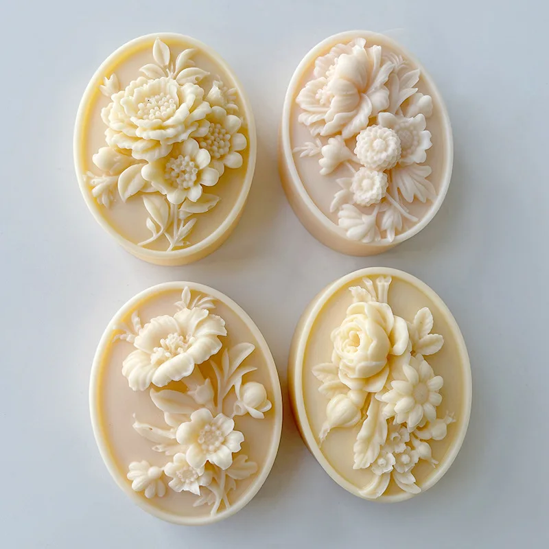 

4pcs Oval Floral Relief Mold for DIY Car Fragrance Disks, Soap & Plaster Decor