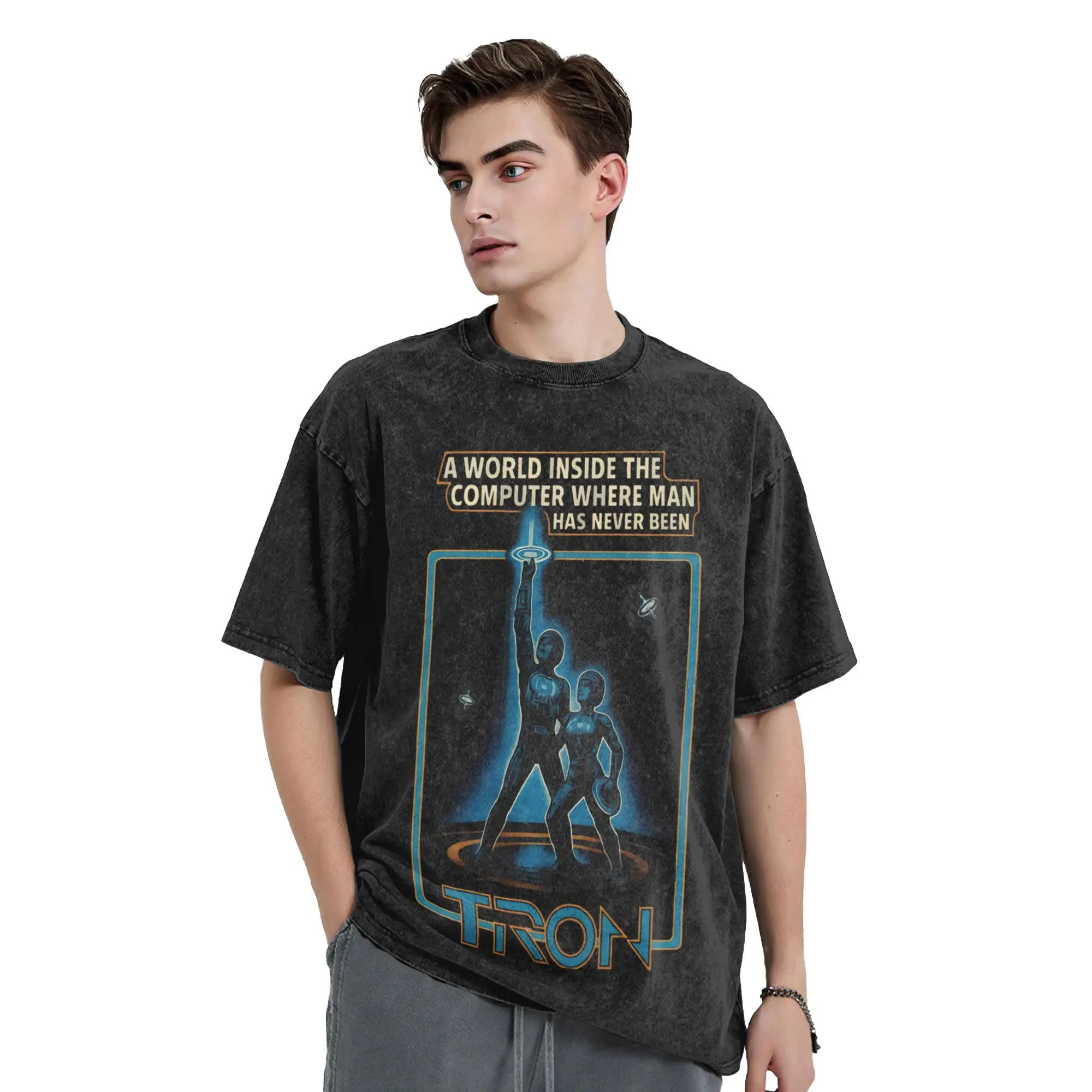 Tron: Ares world inside the computer T Shirt Hip Hop Washed Short Sleeve Oversize T-Shirts Men Women Streetwear Printed Tees
