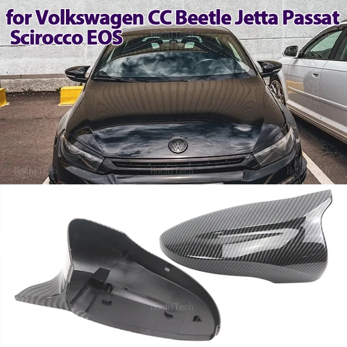 Tapa de la cubierta del espejo retrovisor lateral negro estilo fibra de carbono para VW JETTA MK6 Volkswagen Passat B7 Scirocco Beetle CC Eos reemplazo