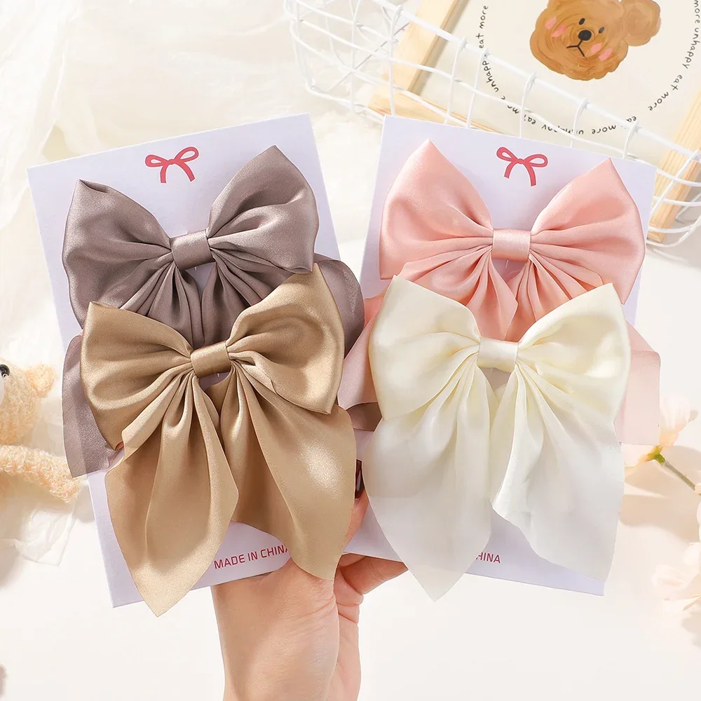 4 Teile/los Solide Bowknot Haar Clips für Frauen Mädchen Band Haarnadeln Handgemachte Barrettes Headwear Haar Zubehör Set