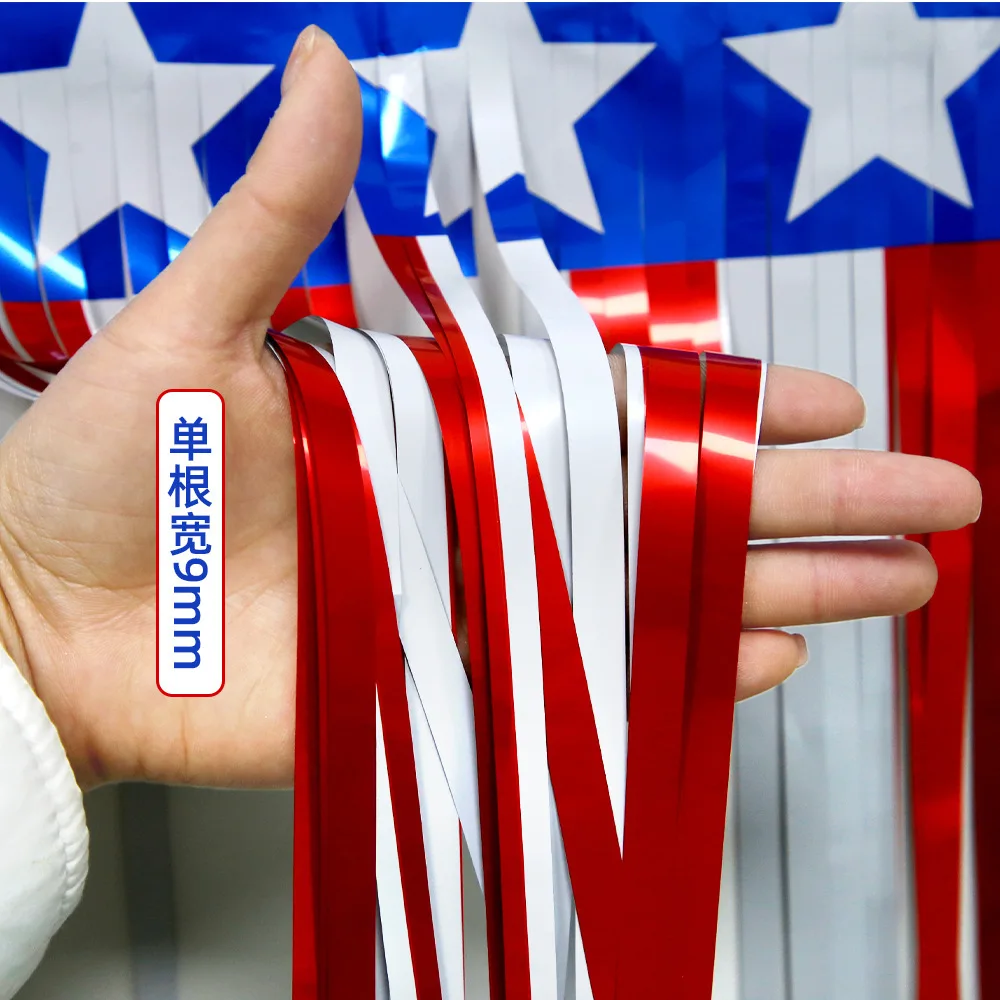 

1Set Red White Blue Pet Tinsel Fringe Garland Independence Day Decor Patriotic Banner Adjustable Length Festive Party Supplies