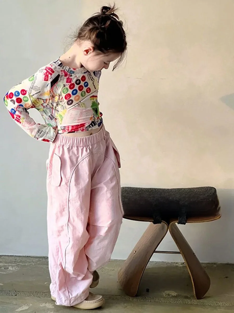 Spring Collection Children's Outfit Pink Loose Casual Pants Long Sleeve Top Girls' Set Baby Trendy Clothes School Gift
