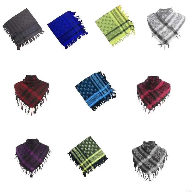 P88A Shemagh Desert Scarf Skull Pattern Arab Keffiyeh Shawl Wrap Tassels Head Wraps