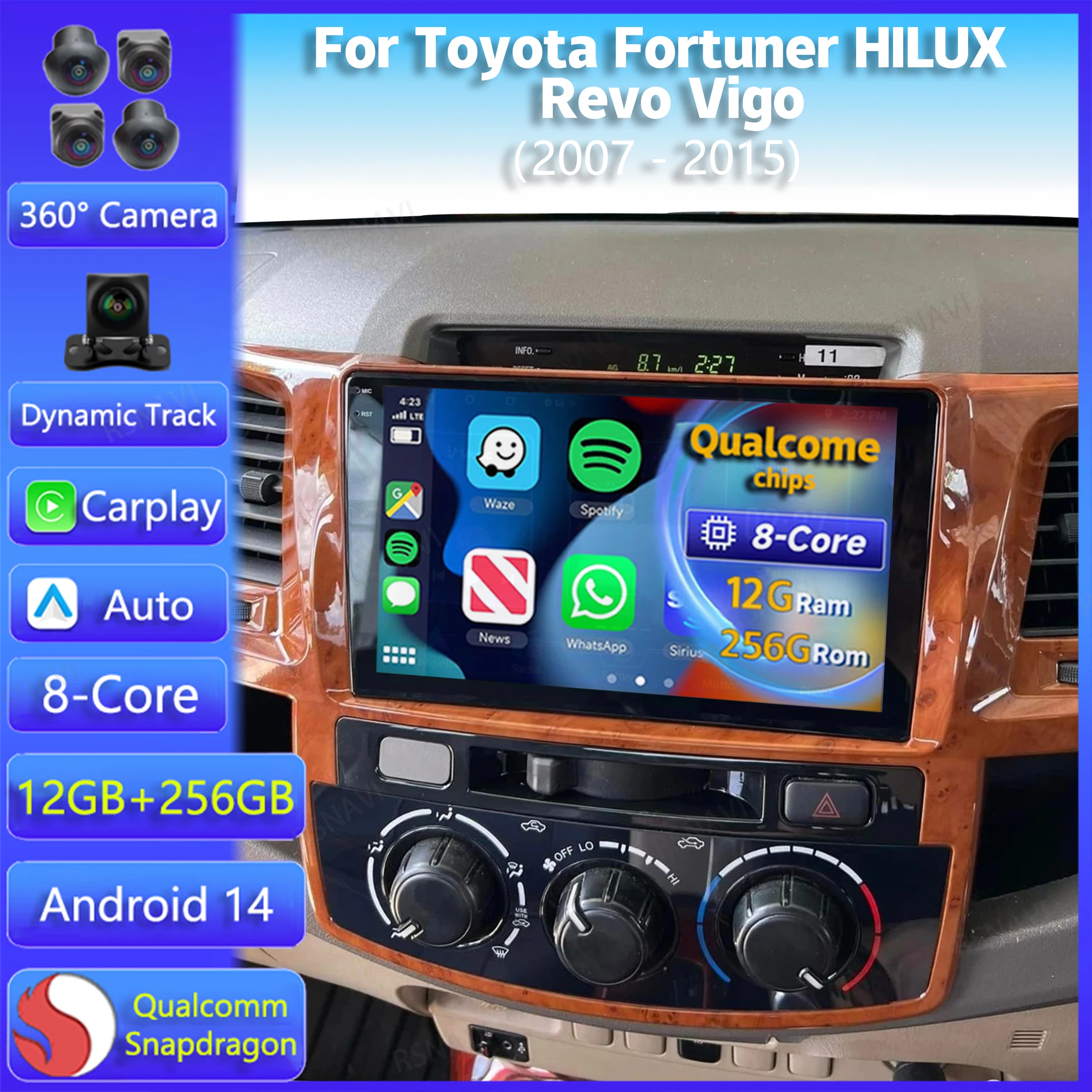 

Android 14 Carplay Auto For Toyota Fortuner HILUX Revo Vigo 2007 - 2015 Car Radio Multimedia Player Stereo Head Unit Wireless BT