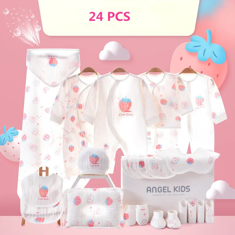 24/26pieces/lot Newborn Baby Clothes Sets For Baby Girls 100% Cotton Infant Summer Clothes Outfits Baby Rompers Hat Bibs