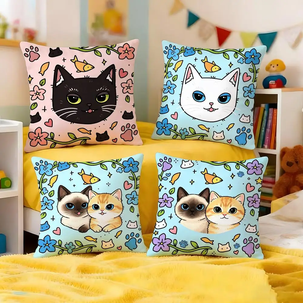Funny Cartoon Kitten Cushion Cover Premium Soft Pillowcase Skin-Friendly Breathable Multi-Purpose for Home Office Travel