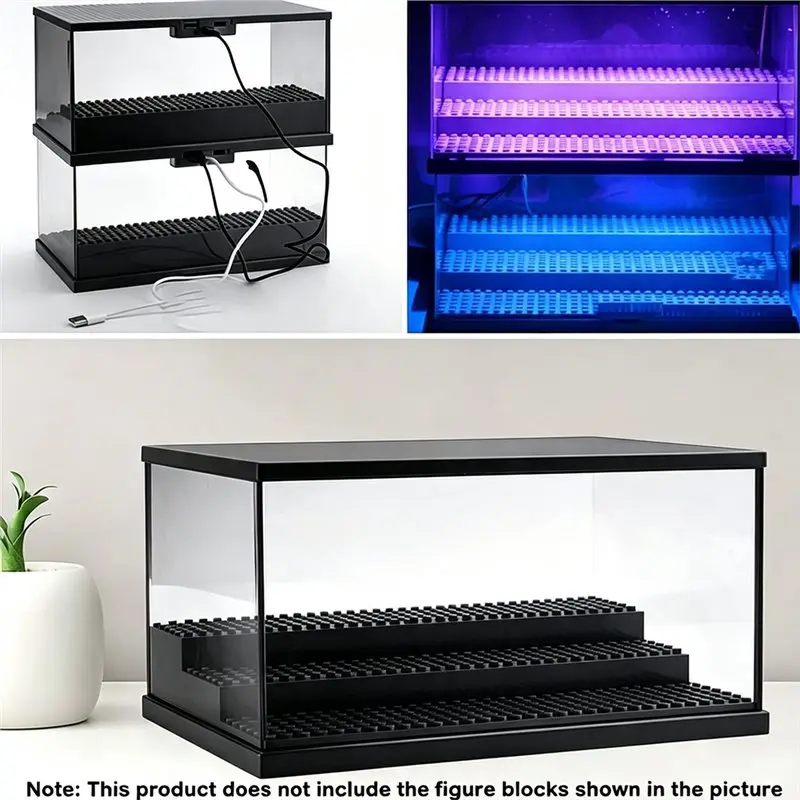 WORTHOWN-Minifigure Display Case With LED Lights,Clear Dustproof Acrylic Storage Box Compatible With Building Blocks Collectible
