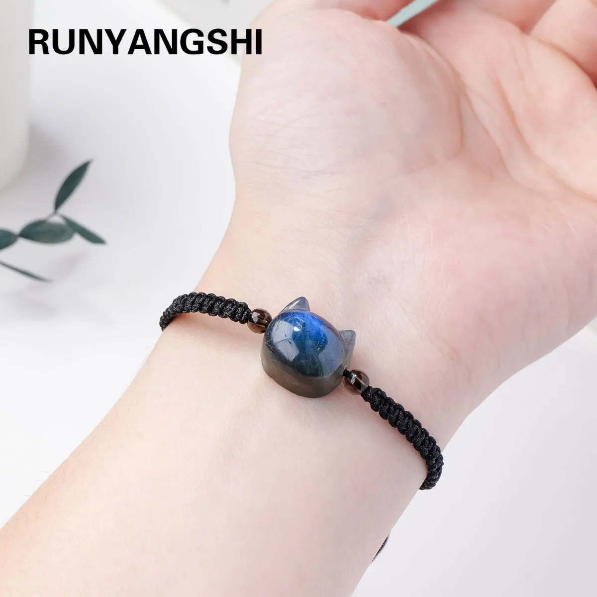 1PC Natural Crystal Blue Labradorite Cat Shape 5mm Ball Bracelet DIY Jewelry Moonstone Bracelet Women Birthday Gifts