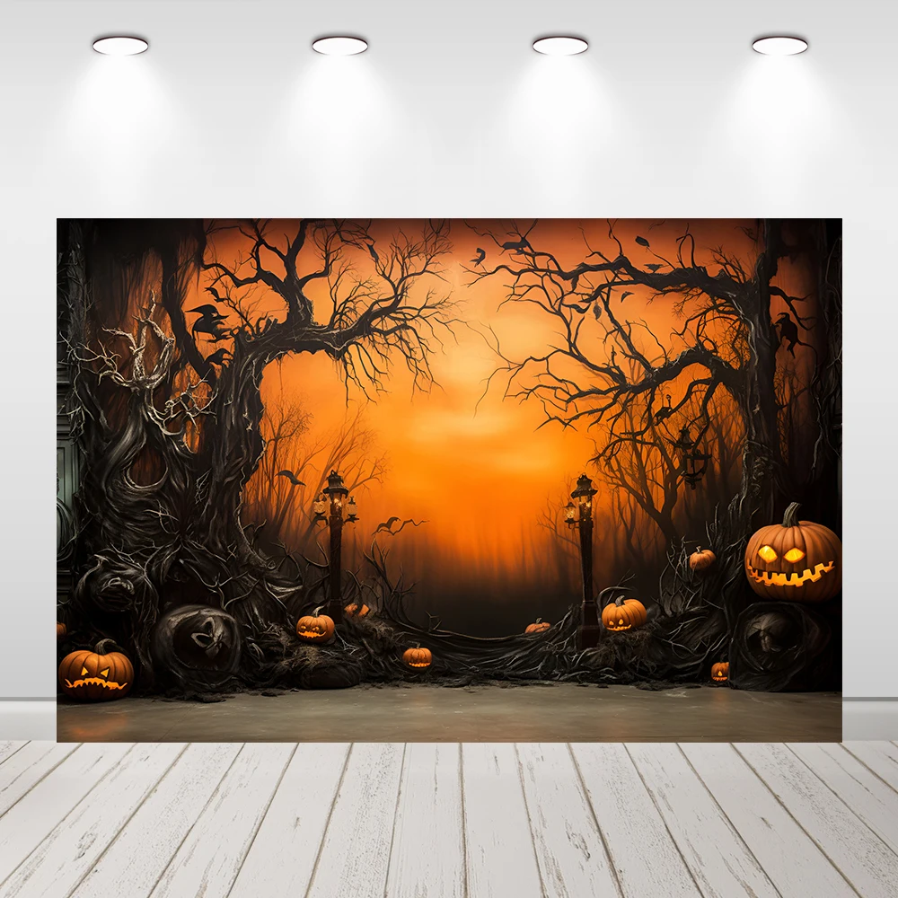 Halloween Party Decoration Backdrop for Photography Horror Castle Forest Pumpkin Bat Child Portrait Cake Smash Photo Background