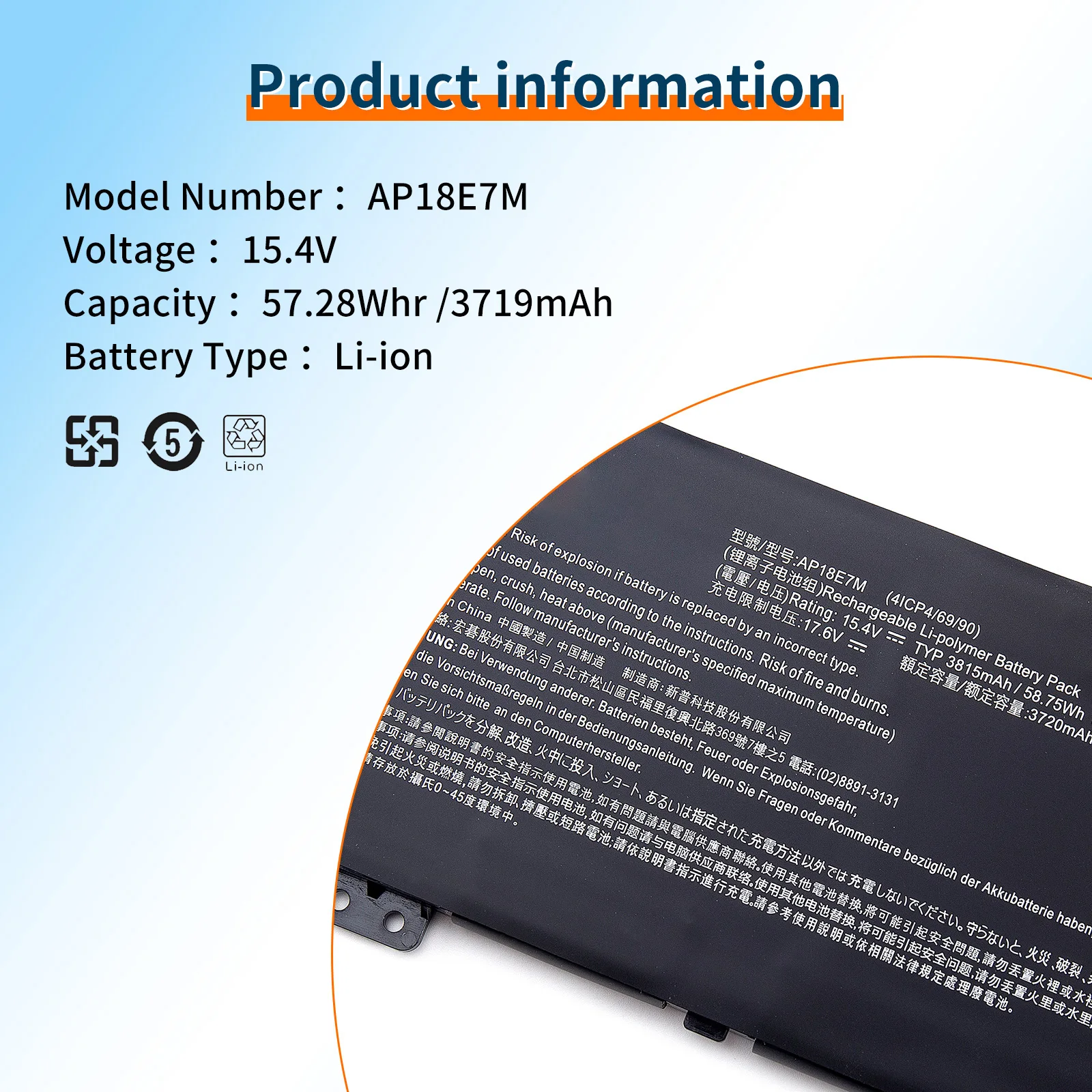 BVBH AP18E7M Batterie D'ordinateur Portable Pour Acer Nitro 5 AN515-54 AN515-55 AN517-51 7 AN715-51 Aspire 7 A715-74 A715-74G Série AP18E7M