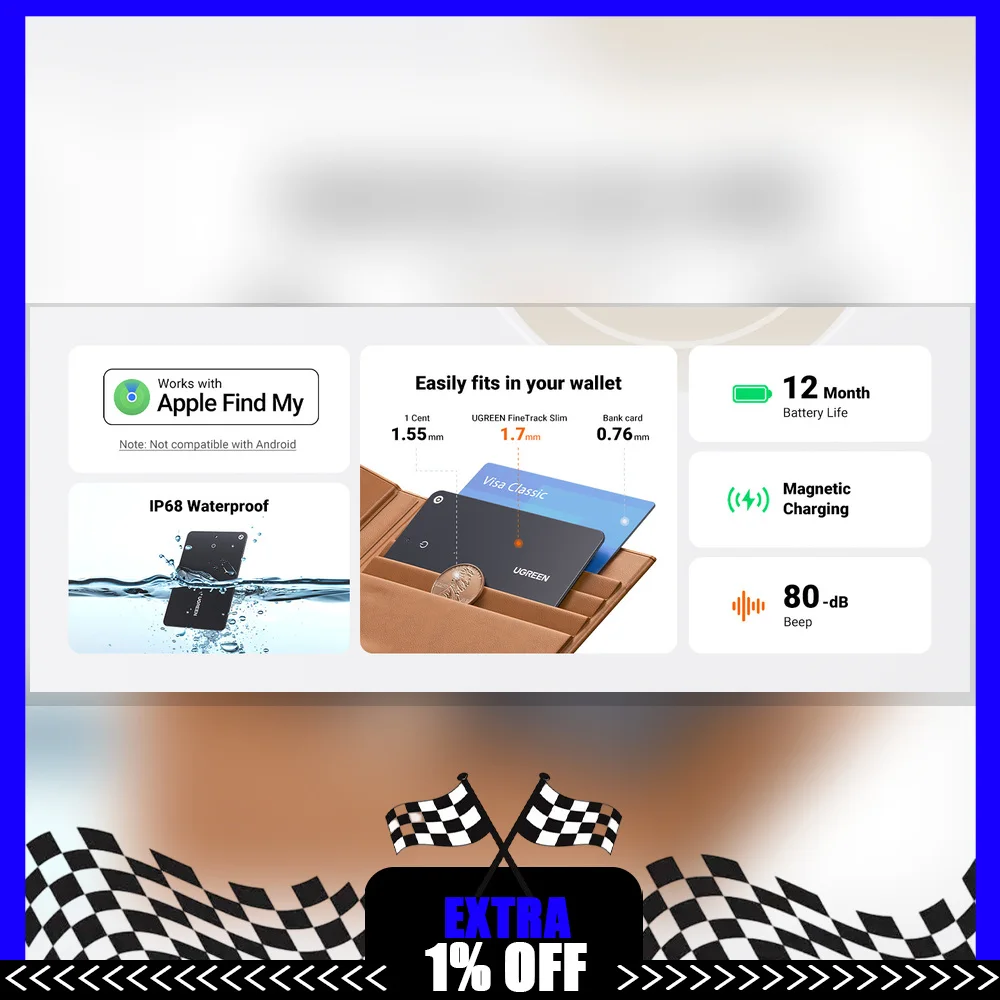 UGREEN CM817 45298 FineTrack Slim Smart Finder Card Bluetooth Tracker for Apple Find My Wallet Luggage