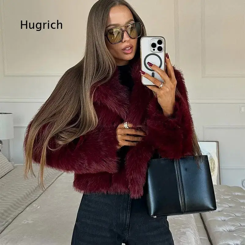 Women Short Faux Fur Coat Lapel Collar With Faux Fur Trim Elegant Plush Outerwear Warm Stylish Overfit For Cold Season Shopping