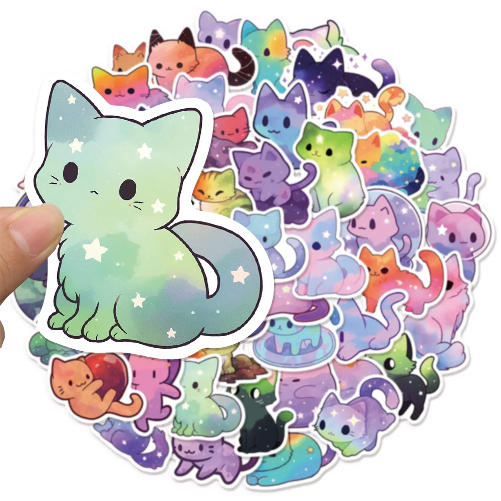 50PCS Cute Cartoon Starry Sky Cat Graffiti Stickers DIY Luggage Laptop Water Cup Computer Stickers