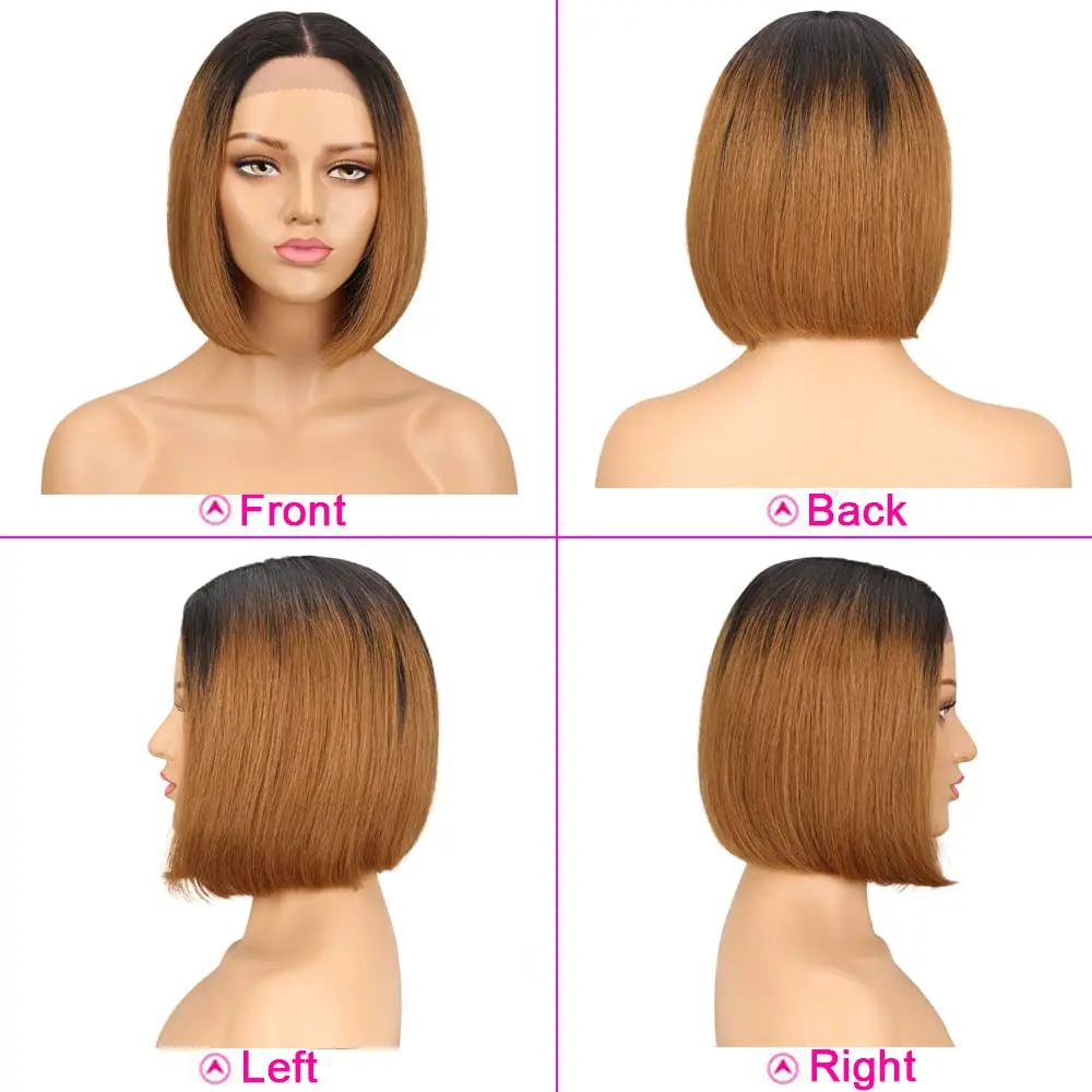 Glueless wigs Wear & Go Lace front Ombre Honey Blonde Bob Wig 13x1 Honey Brown Straight Human Hair Wigs Lace Part Brown Wigs image 5