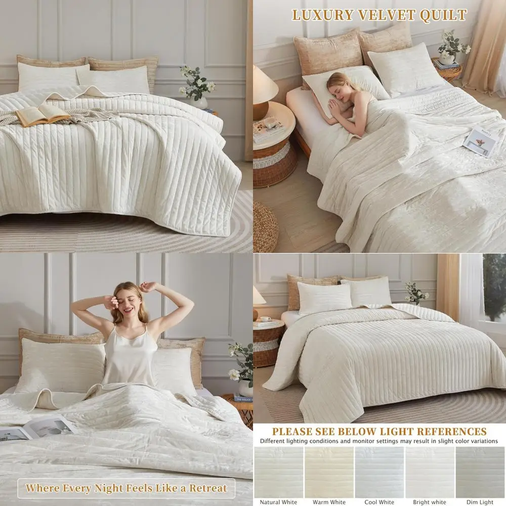 

King Size Luxury Soft Velvet Quilt Set - Lightweight All-Season Oversized Bedspread Coverlet Comforter