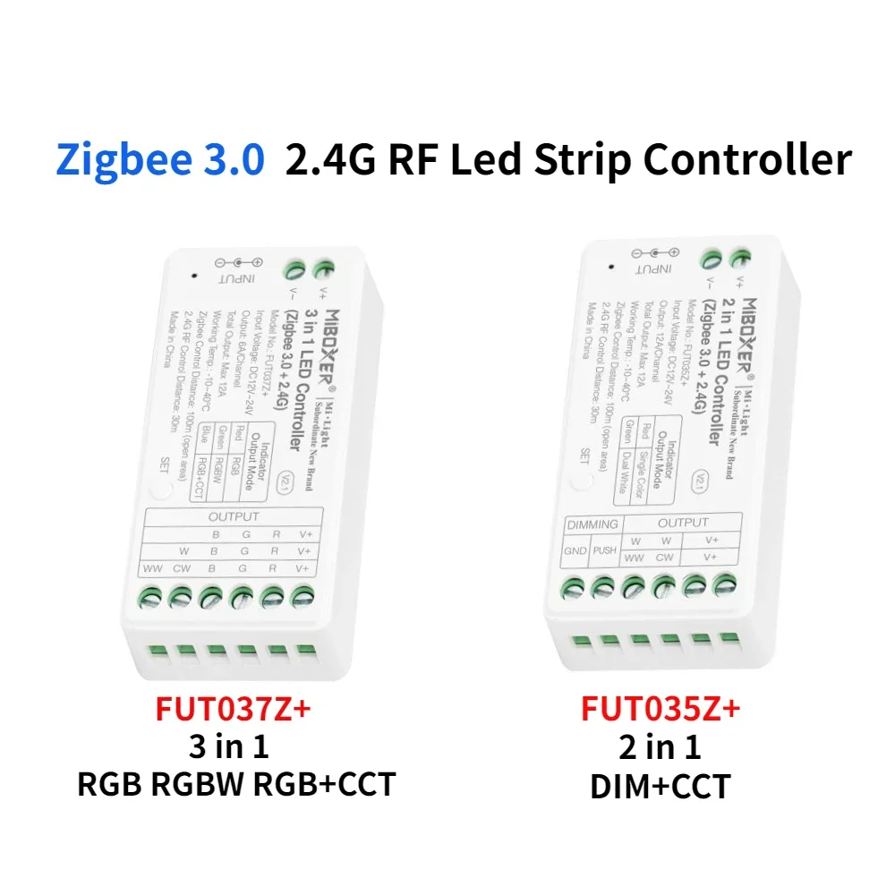 

2.4G RF Led Strip Controller DC12-24V FUT035Z+2in1/FUT037Z+3in1+Zigbee 3.0 For Single Color Dual White RGB RGBW RGB+CCT LED Lamp