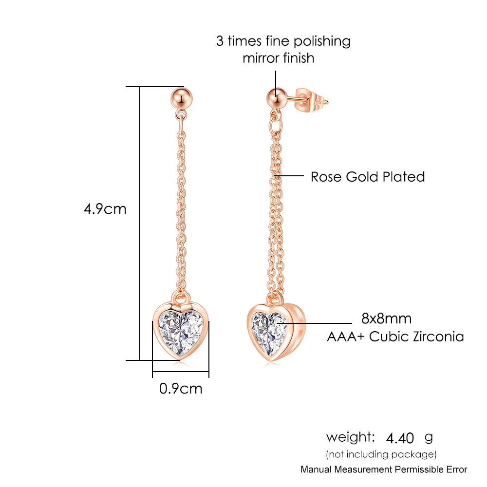 Korean Romantic Heart Jewelry Set for Women Elegant Crystal Rose Gold Color Necklace Earrings Accessories Dropshipping Gift S567